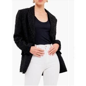 Endless Rose Luxe Tweed Buttoned Blazer in Black, Size Medium